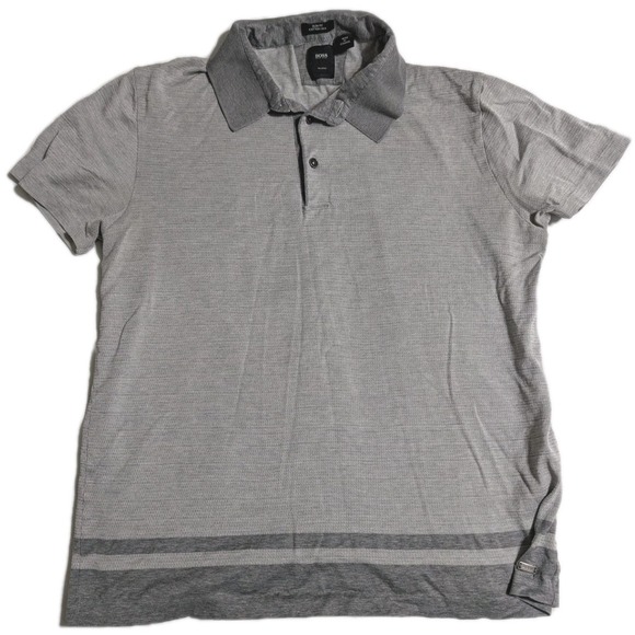 Hugo Boss Men's Luxury Slim Fit Polo Gray Cotton-Silk Bottom Stripes Size L - Picture 1 of 7